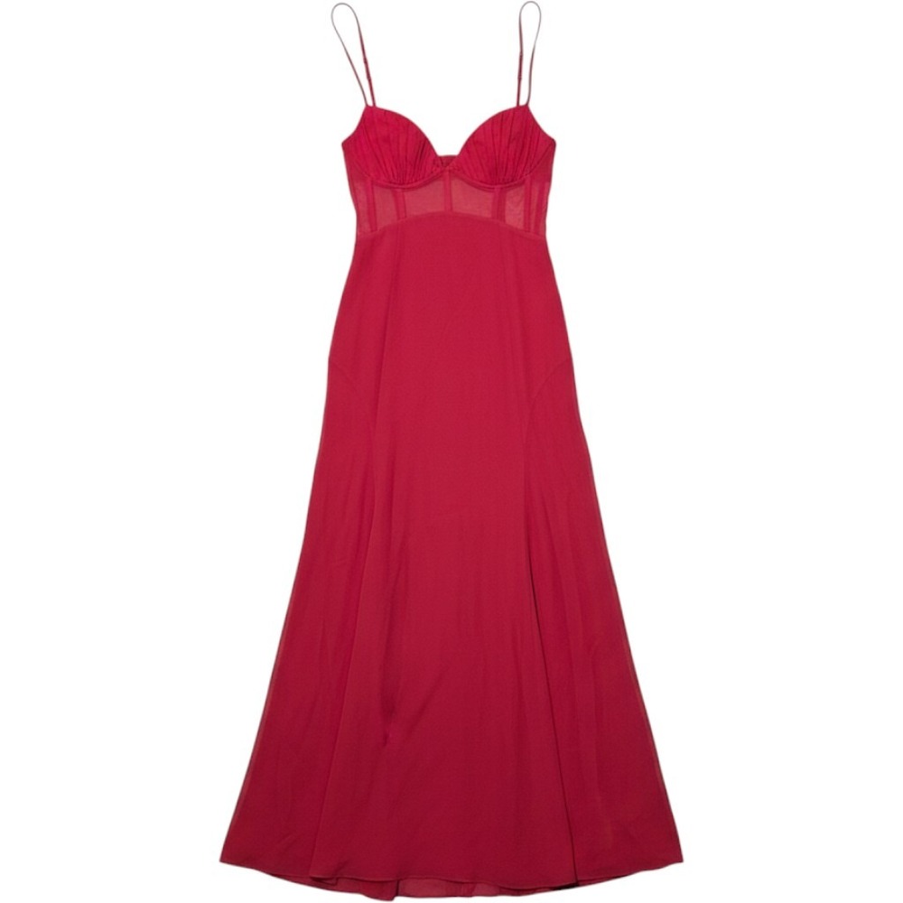 Asos Design Red Corset Mesh Panel Pleated Bust Maxi Dress Size 6 NWOT Sirencore